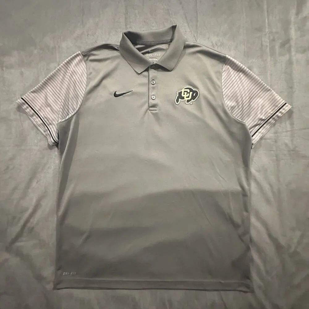 Nike Colorado Buffaloes Shirt Mens XL Gray Embroidered Golf Polo Striped Sleeve